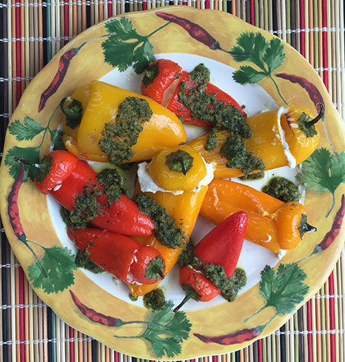 Little Stuffed Peppers with Cilantro-Walnut Pesto