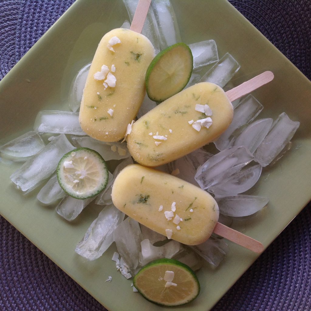 Gourmet coconut mango lime popsicles made with Gustare Gourmet's premium Italian vinegar - tropical summer dessert recipe with artisan ingredients