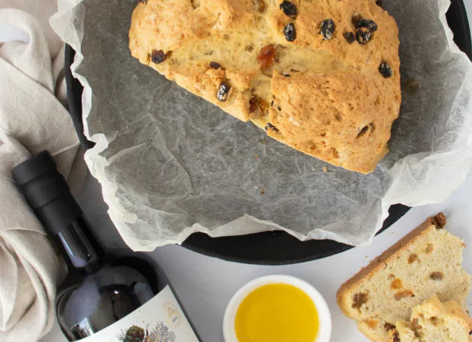 Olive oil soda bread with Gustare Picual Extra Virgin Olive Oil and golden raisins sliced